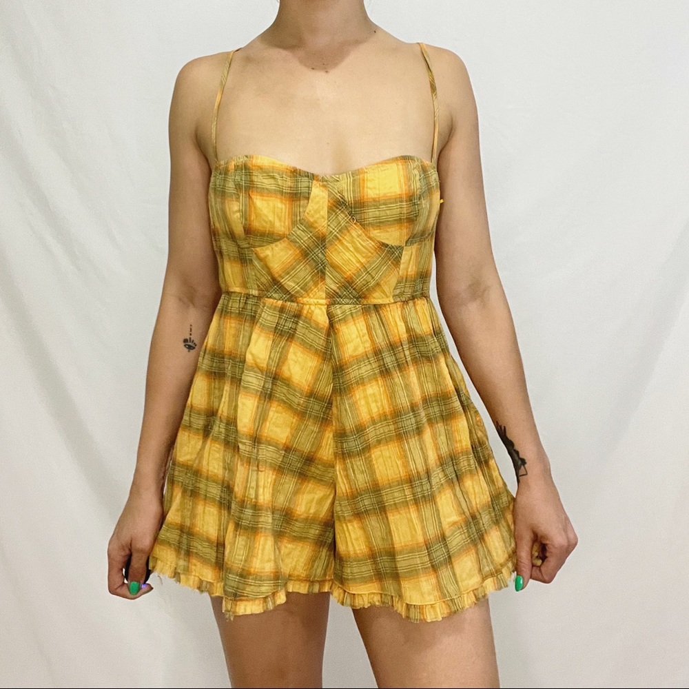 Yellow and green stripe romper